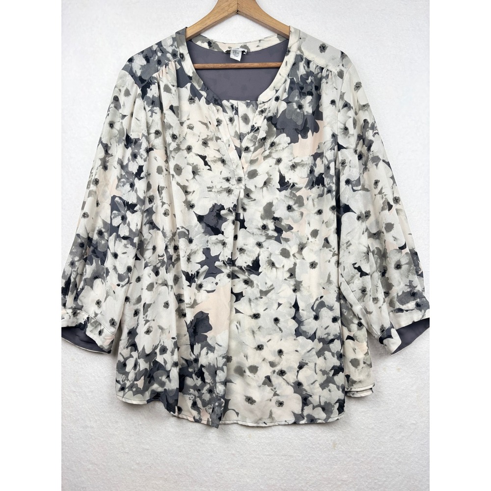 Dalia Collection Floral Blouse Womens 3X‎ Split Neck Relaxed Fit Boho Top